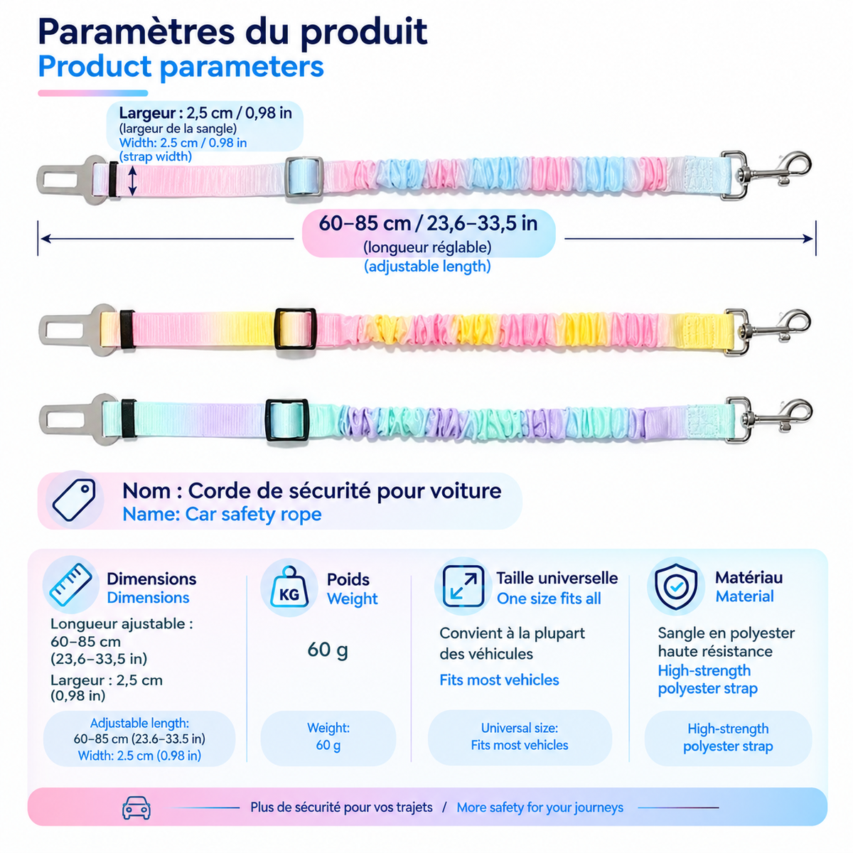 Ceinture de Sécurité Voiture pour Chien et Chat — Attache Harnais