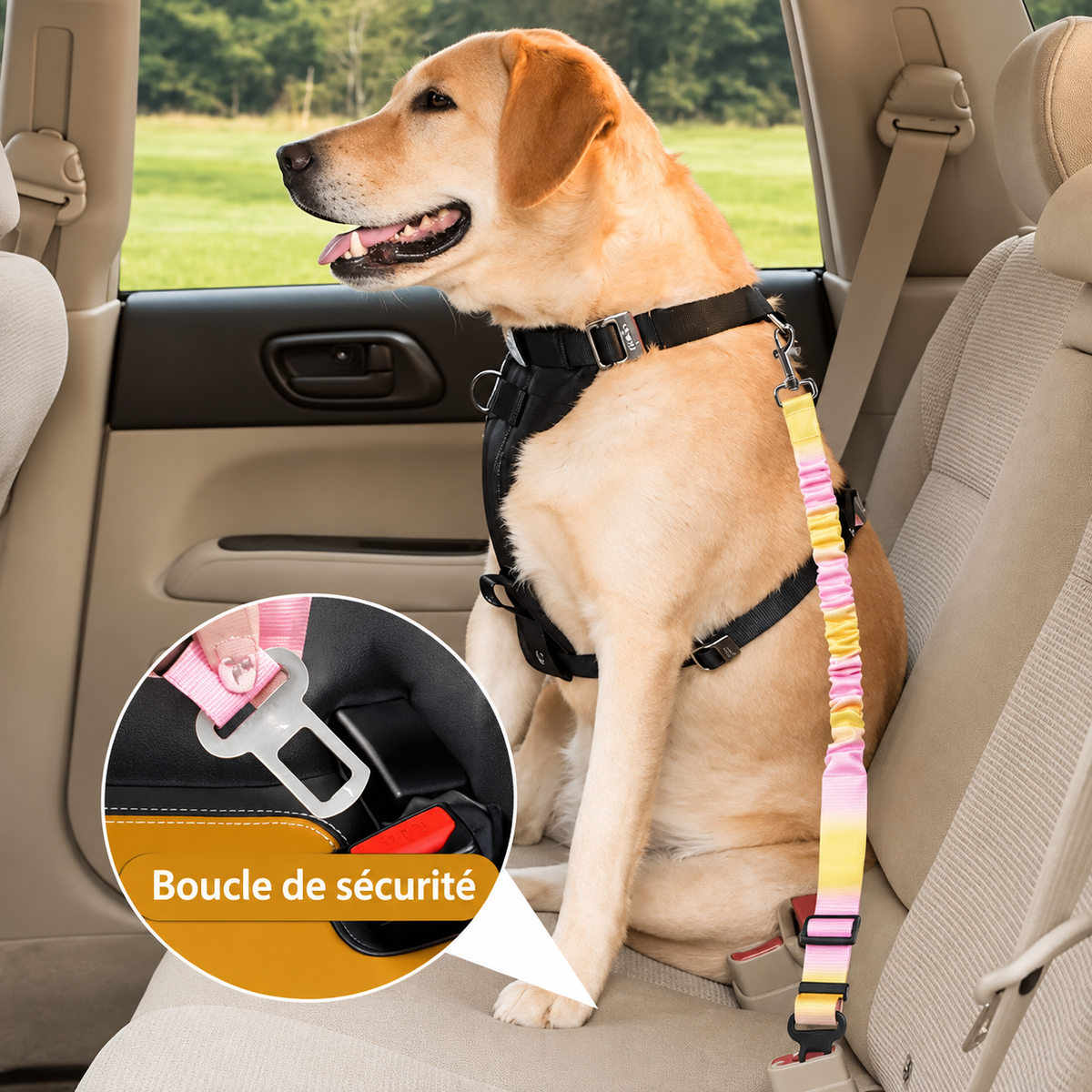 Ceinture de Sécurité Voiture pour Chien et Chat — Attache Harnais