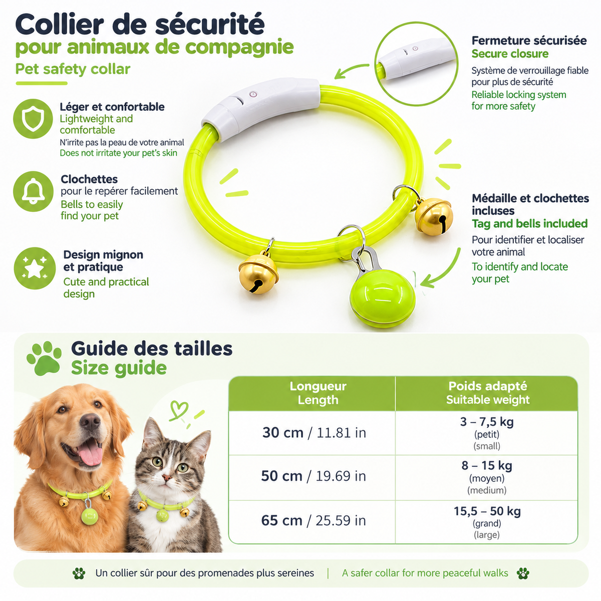 Collier Lumineux Fibre Optique pour Chien et Chat — Rechargeable USB