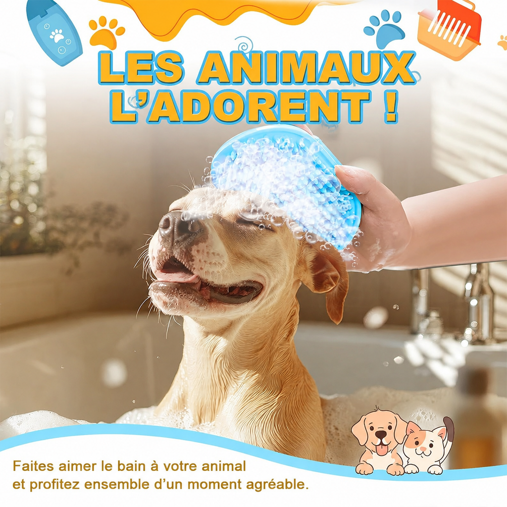 Brosse de Bain pour Chien — Distributeur de Shampoing Intégré
