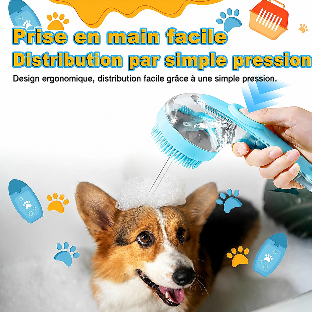 Brosse de Bain pour Chien — Distributeur de Shampoing Intégré