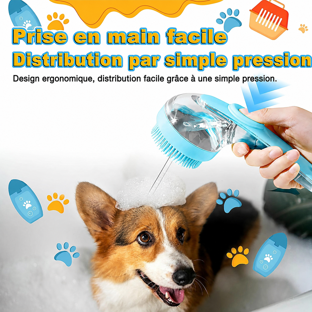 Brosse de Bain pour Chien — Distributeur de Shampoing Intégré