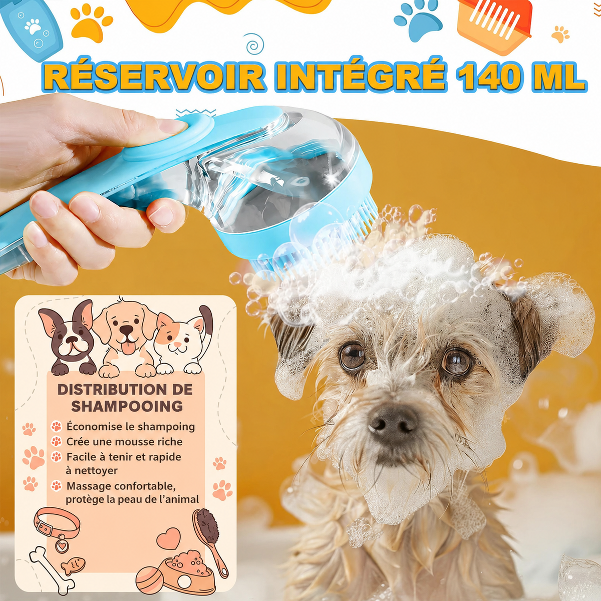 Brosse de Bain pour Chien — Distributeur de Shampoing Intégré
