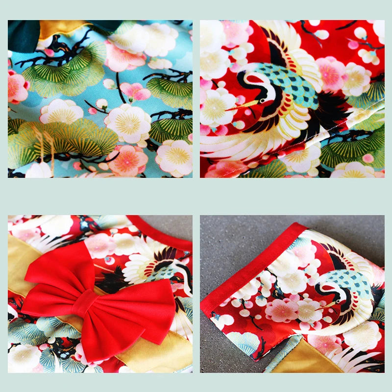 Kimono Japonais pour Chien et Chat — Motif Grues et Cerisiers