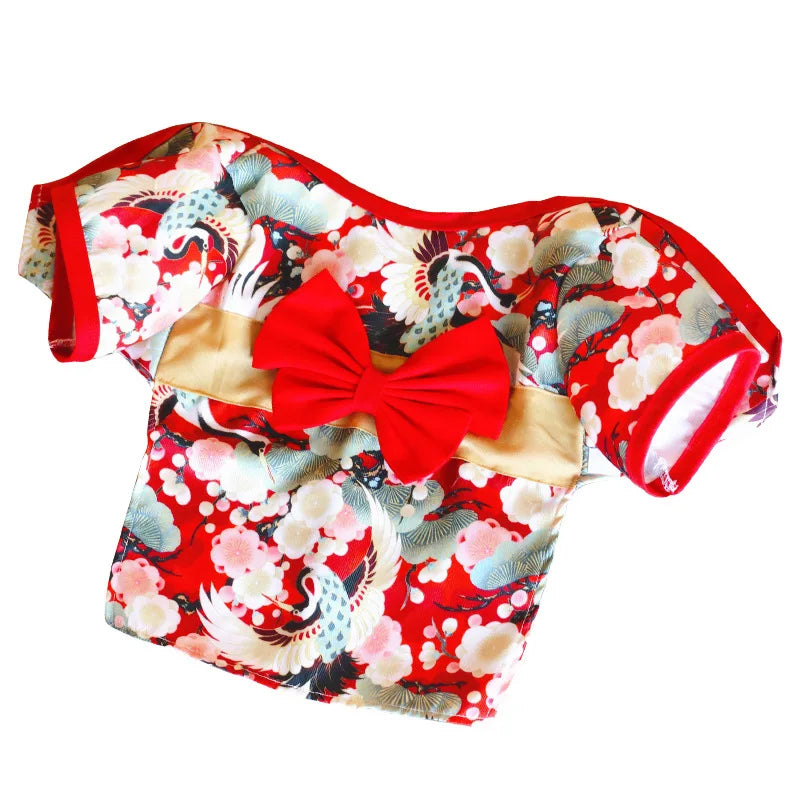 Kimono Japonais pour Chien et Chat — Motif Grues et Cerisiers