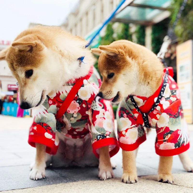 Kimono Japonais pour Chien et Chat — Motif Grues et Cerisiers