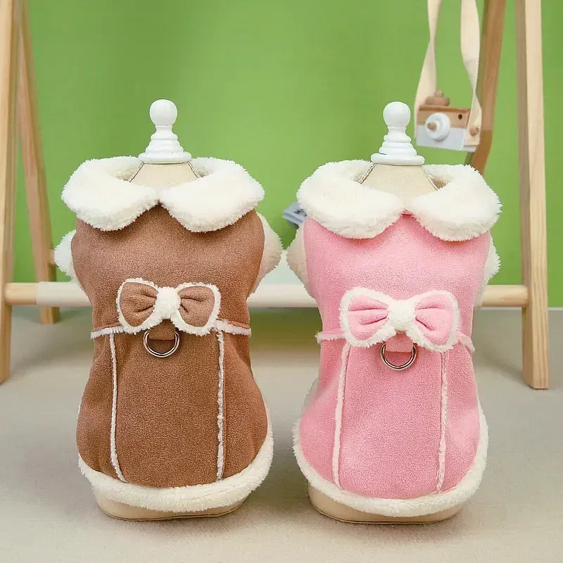 Manteau Doublé Polaire pour Chien et Chat — Coupe Courte à Nœud