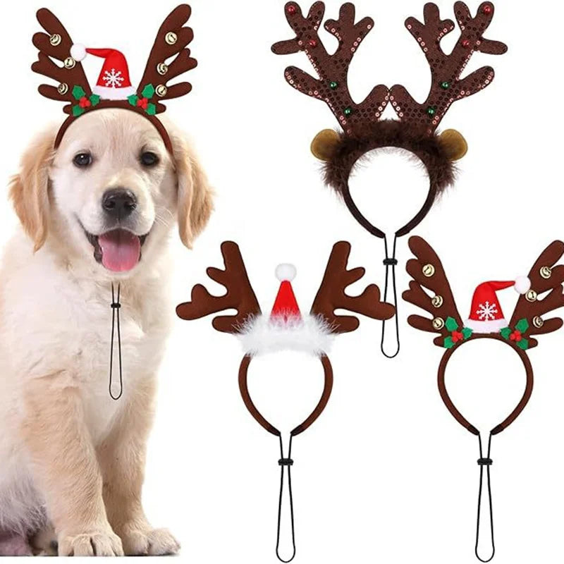 Serre-Tête de Noël pour Chien et Chat — Bois de Renne et Bonnet
