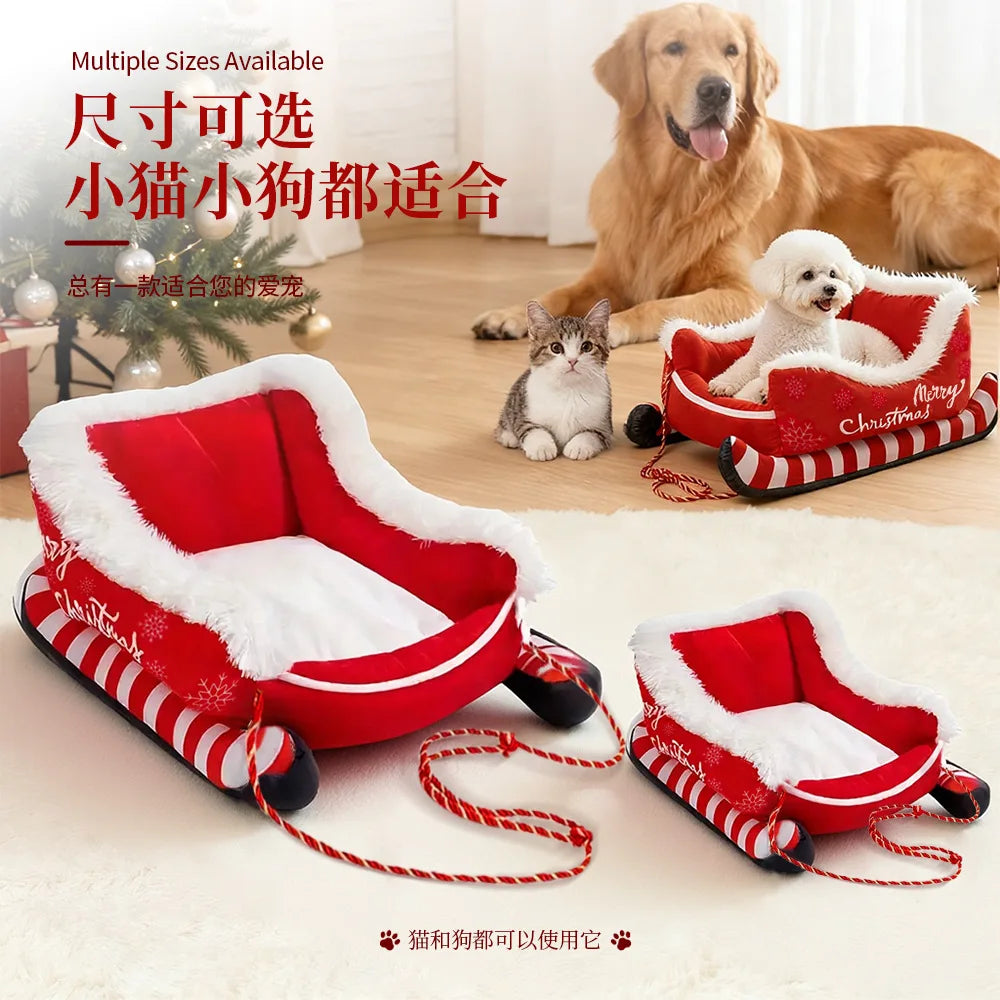Panier Traîneau de Noël pour Chien et Chat — Peluche Chaude