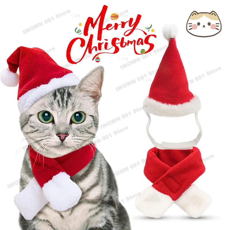 Bonnet et Écharpe de Noël Tricotés pour Chien et Chat — Lots Disponibles