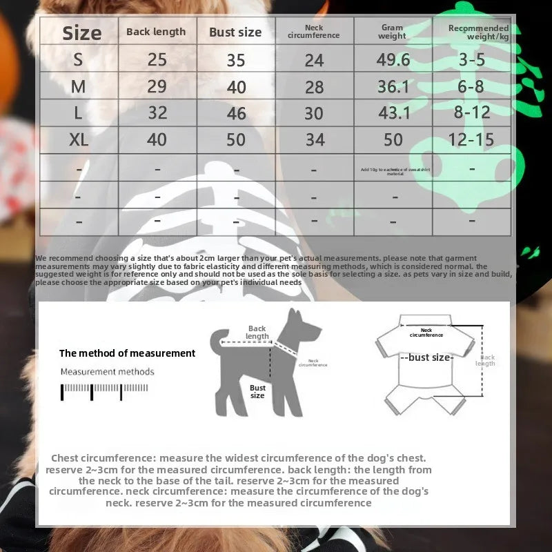 Costume Squelette Phosphorescent pour Chien — Combinaison Halloween