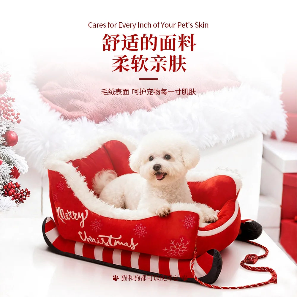 Panier Traîneau de Noël pour Chien et Chat — Peluche Chaude