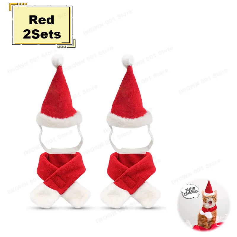 Bonnet et Écharpe de Noël Tricotés pour Chien et Chat — Lots Disponibles