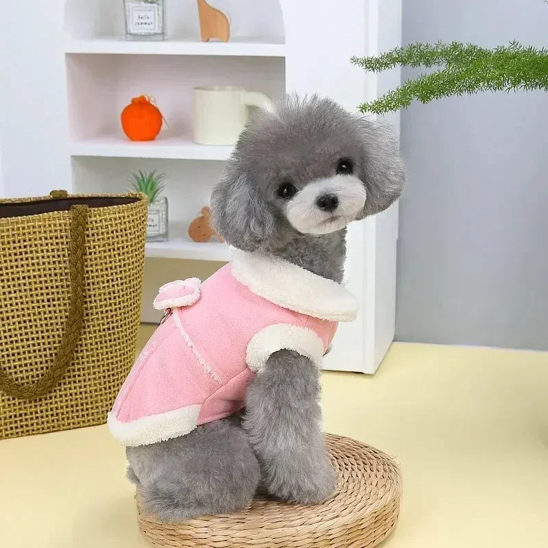 Manteau Doublé Polaire pour Chien et Chat — Coupe Courte à Nœud