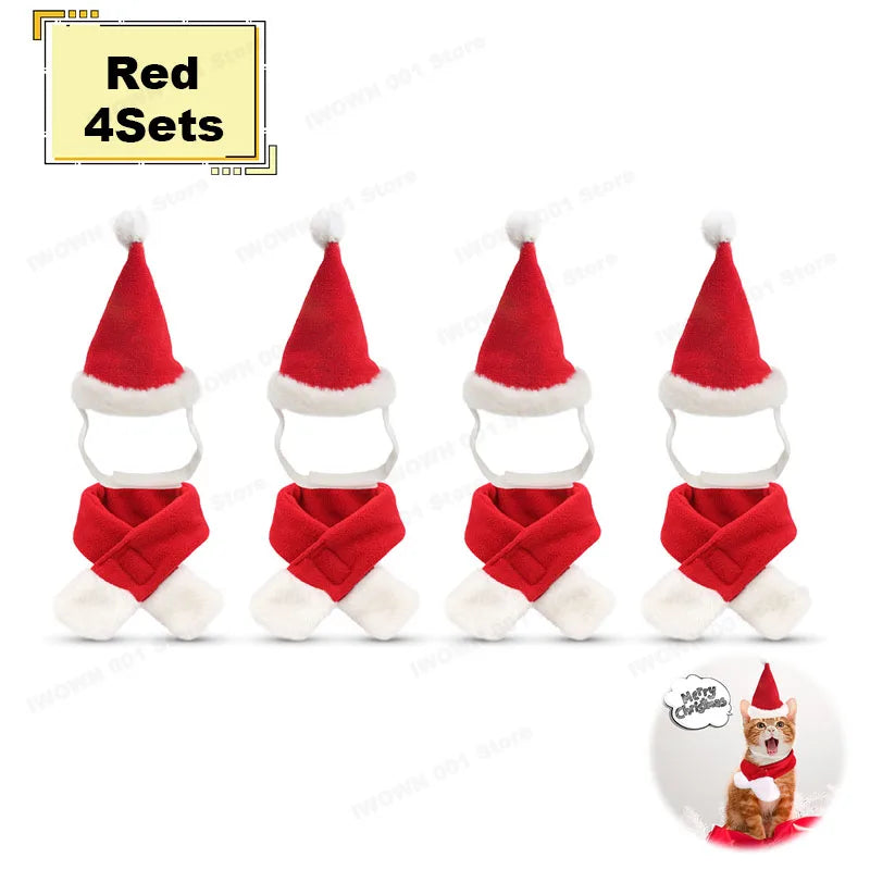 Bonnet et Écharpe de Noël Tricotés pour Chien et Chat — Lots Disponibles