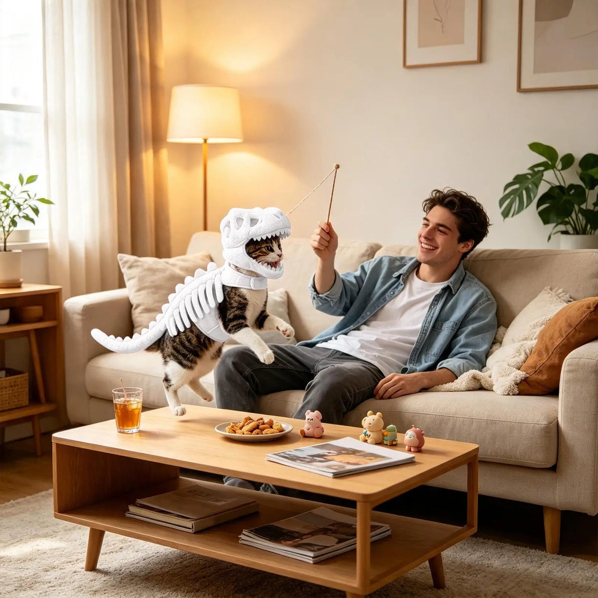 Costume Squelette Dinosaure en Peluche pour Chien et Chat — 3D