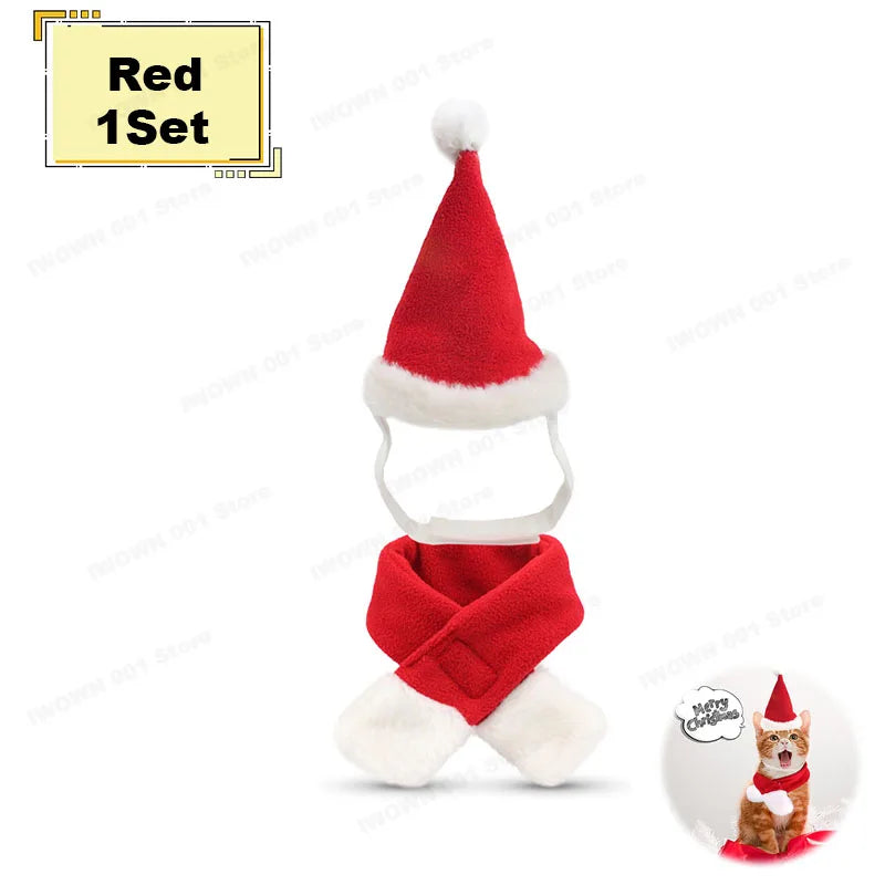Bonnet et Écharpe de Noël Tricotés pour Chien et Chat — Lots Disponibles