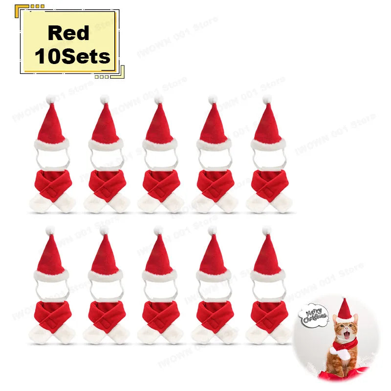Bonnet et Écharpe de Noël Tricotés pour Chien et Chat — Lots Disponibles