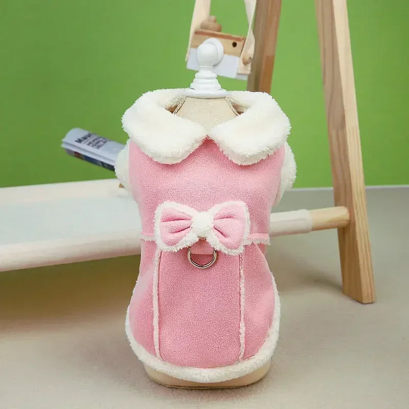 Manteau Doublé Polaire pour Chien et Chat — Coupe Courte à Nœud
