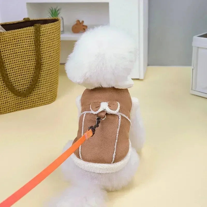Manteau Doublé Polaire pour Chien et Chat — Coupe Courte à Nœud