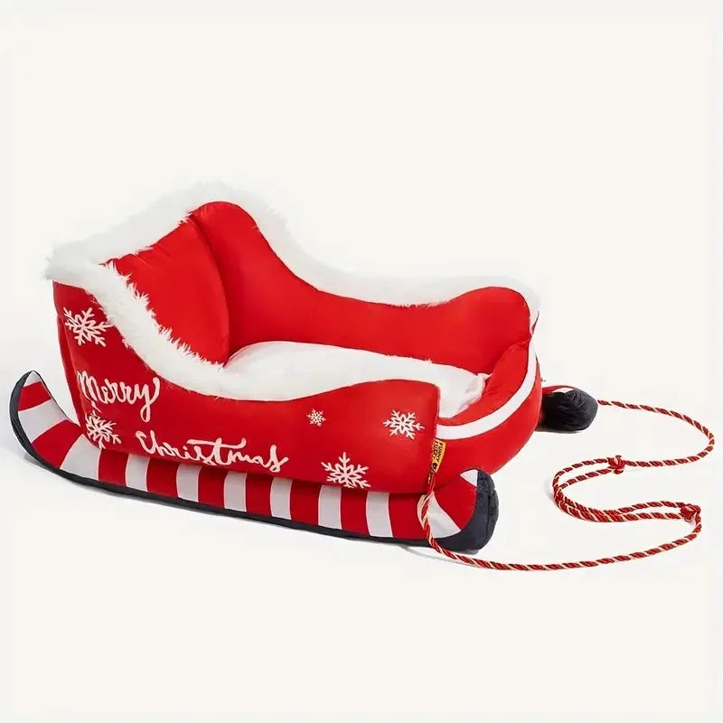Panier Traîneau de Noël pour Chien et Chat — Peluche Chaude