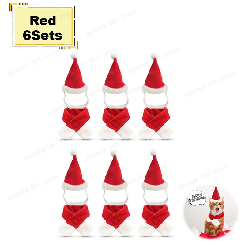 Bonnet et Écharpe de Noël Tricotés pour Chien et Chat — Lots Disponibles