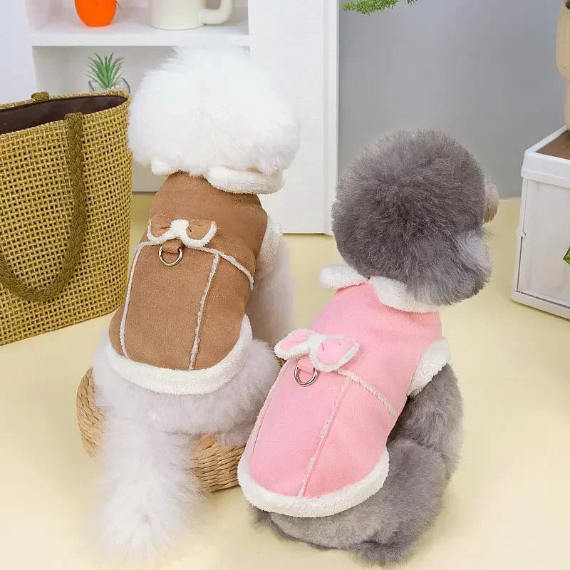 Manteau Doublé Polaire pour Chien et Chat — Coupe Courte à Nœud
